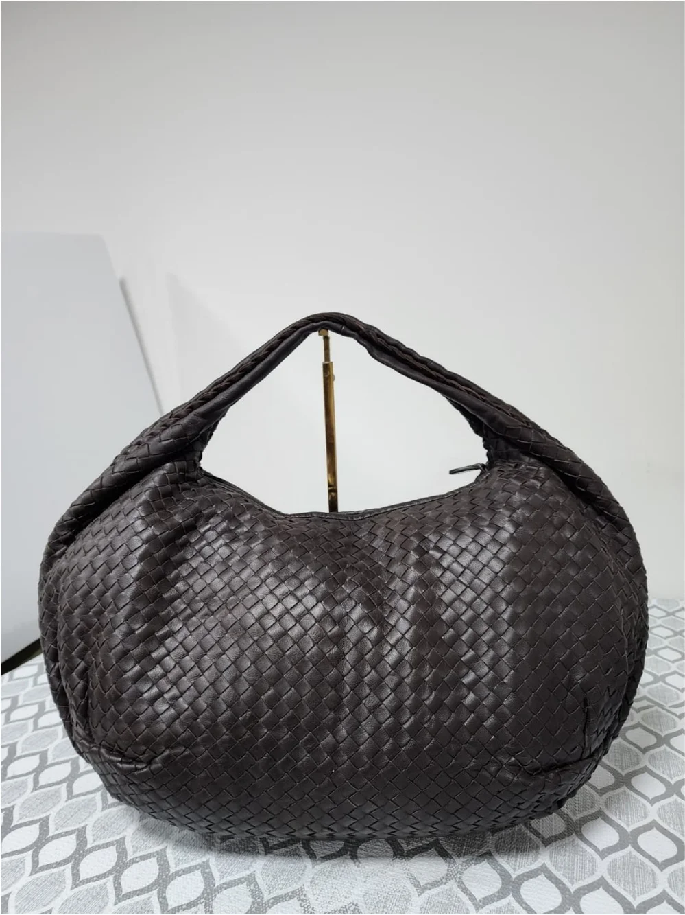 BOTTEGA VENETA Ebano Intrecciato Woven Nappa Leather Large Belly Hobo Bag Chocol
